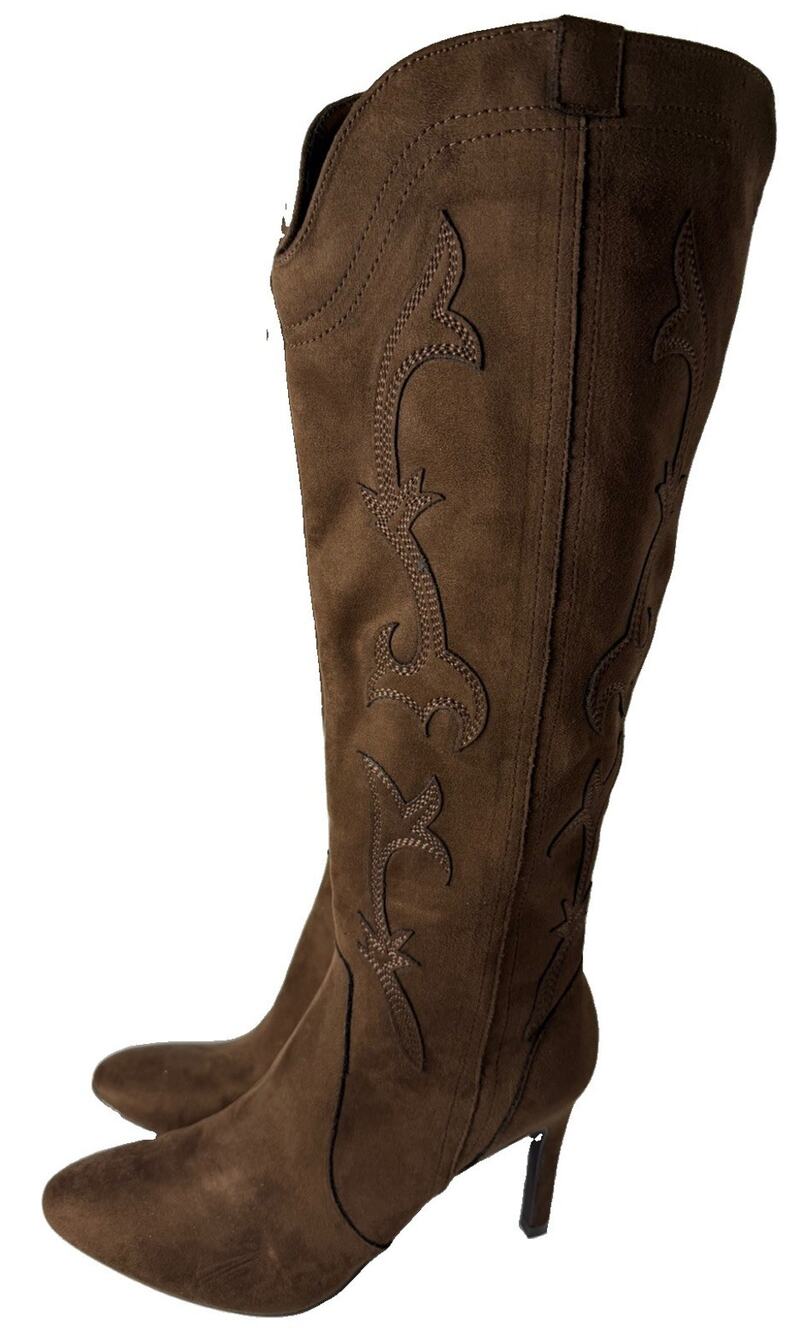 MIA Lilibette Boots Womens 8 Brown Faux Suede Knee High Western Stiletto Heel
